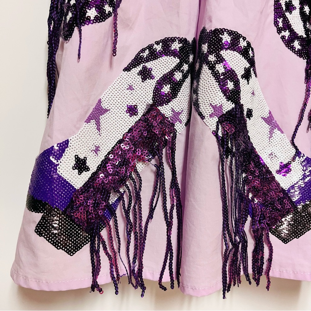 Queen of Sparkles Dress Purple Sequin Cowboy Boot Fringe XS Mini Fairy Pockets - Picture 8 of 15
